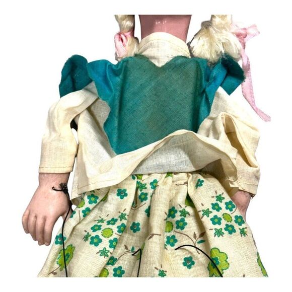 VTG Handmade Czech Marionette Puppet Grandma Blonde Grey Hair Braid Floral Dress - Picture 7 of 10